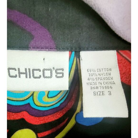 Chico's 3 Vibrant Abstract Button Front Tailored Shirt Jacket XL Cotton Blnd LS - Picture 3 of 6
